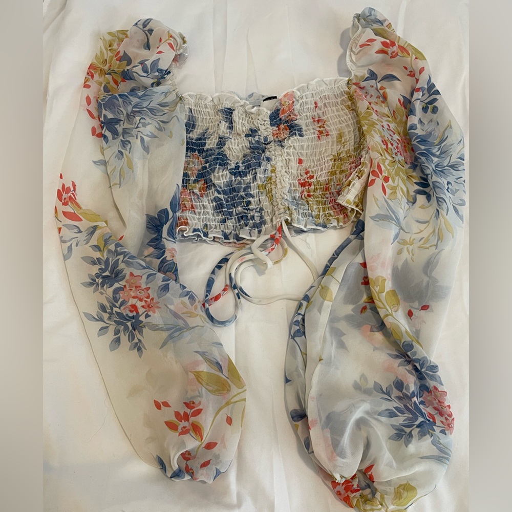 Windsor Floral Sheer Long Sleeve Crop Top Size L